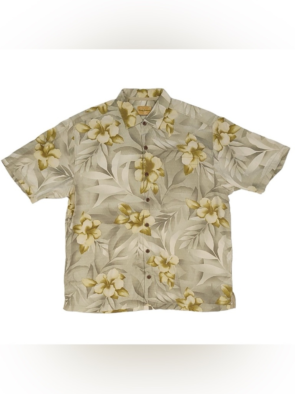 Tommy Bahama Silk Hawaiian Shirt Floral Green Cream XL
